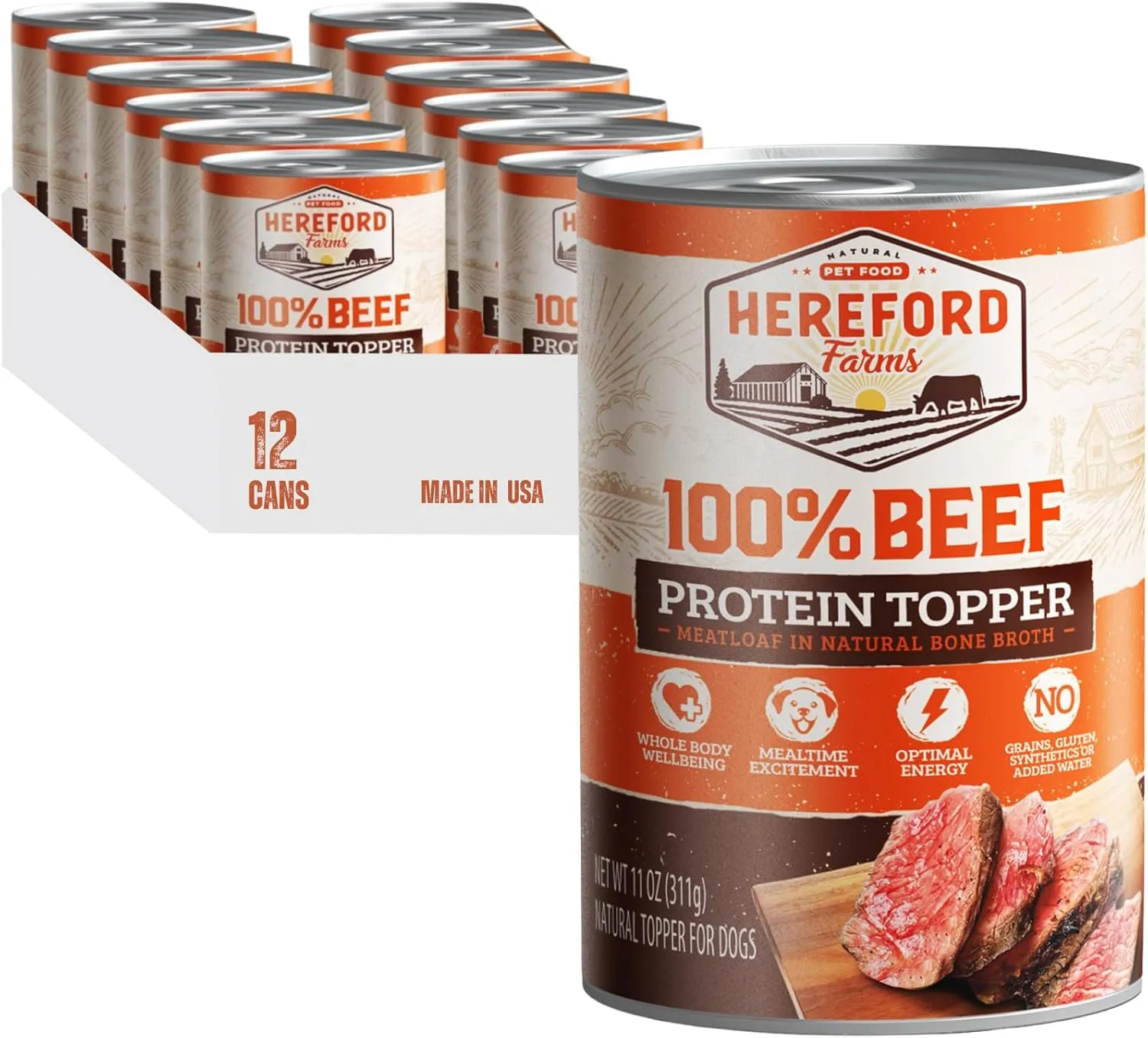 100% Beef Wet Dog Food, Single Ingredient, Protein-Rich Mixer and Topper, Meatloaf in Bone-Broth, 11oz. can (Pack of 12)