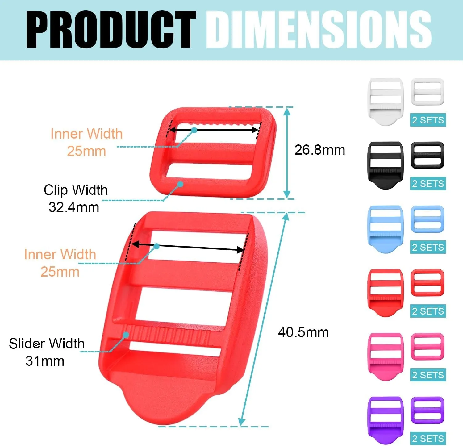 12 Pcs Ladder Slider Buckles 12 Pcs Tri Glide Slider for Backpack Strap Clips, Plastic Clips for Straps Adjuster, Backpack Clips for 1 Inch Webbing Strap.