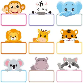 162 Pcs Jungle Animal Name Tags Stickers Safari Jungle Name Gift Tag Labels Stickers for Classroom Back to School Student Desk Bulletin Board Animal Theme Birthday Gift Decor (Jungle Animal)