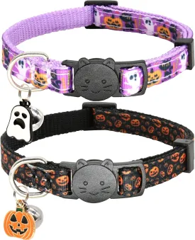2 Pack Cat Collar Breakaway with Bells, Adjustable Cute Tribal Pattern Kitten Safety Collars for Boys & Girls, Purple   Black