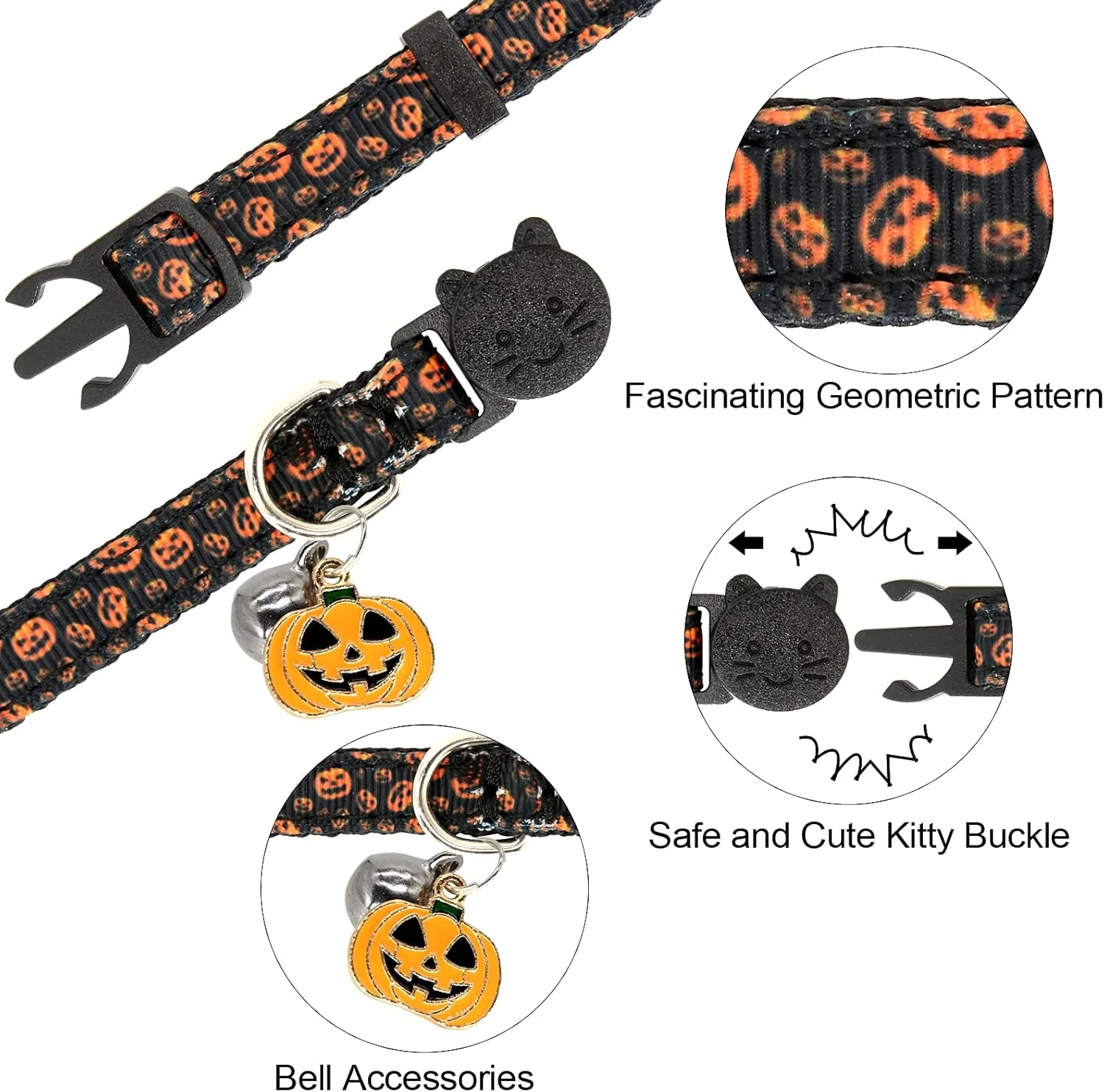 2 Pack Cat Collar Breakaway with Bells, Adjustable Cute Tribal Pattern Kitten Safety Collars for Boys & Girls, Purple   Black