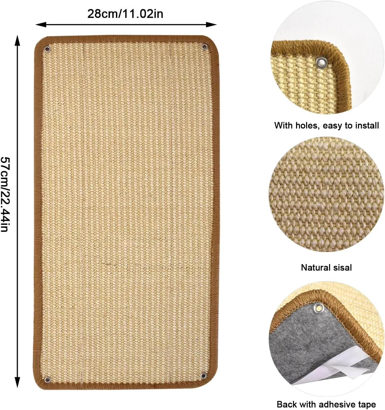 2PCS 21.7"x11" Cat Scratch Mat Wall Mounted Scratching Pads,Cat Scratch Rug,Sisal Floor Scratcher (Beige-2 Pack)