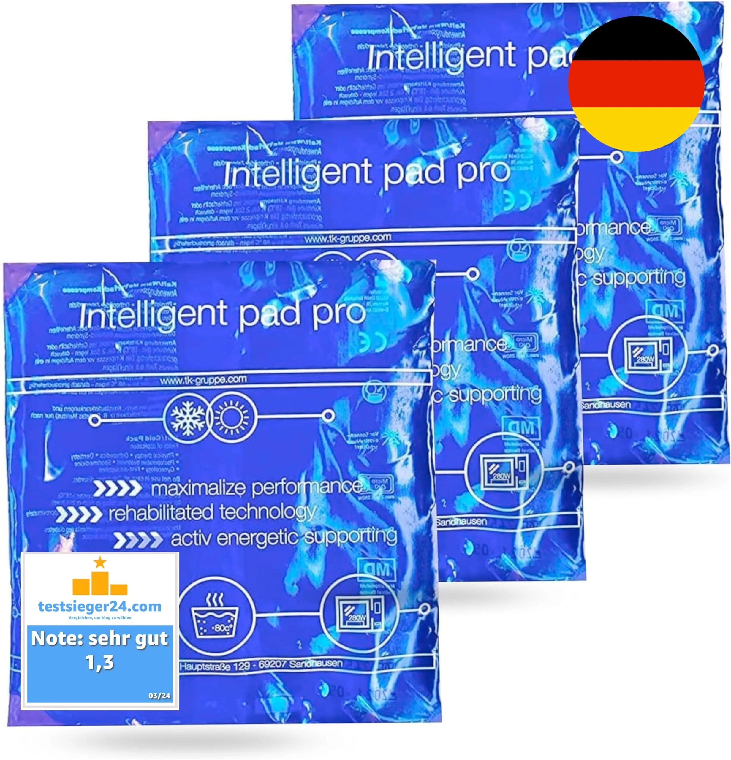 3 pieces - cooling pads - MADE IN GERMANY - gel blue, 16x16 cm - cool & cold compress - heat pads & cold packs - cooling pads - for wisdom teeth, pain & fever - children & adults 3x pieces