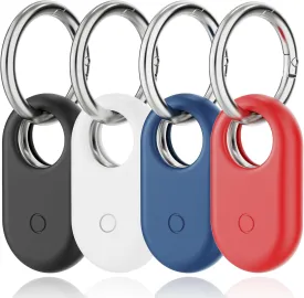 [4 Pack for Samsung SmartTag2 Case, Silicone Holder for Galaxy Smart tag 2 with Keychain, Shockproof, Anti-Scratch for Backpacks, Luggage, Keys, Pets, Dog Collars, Black, White, Blue, Red