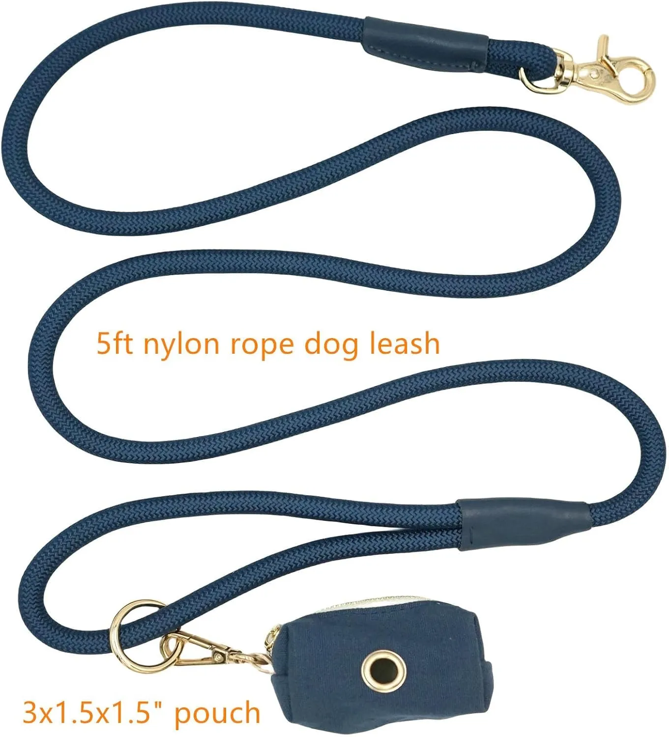 5FT Nylon Rope Dog Leash with Poop Bag Holder, Heavy Duty Snap Dog Leash, Soft Handle Rope Leash for All Breeds (Air blue, 5FTx10MM)
