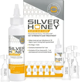 Absorbine Silver Honey Rapid Ear Care Vet Strength Ear Cleaner   Infection Treatment, 10-Day Regimen for 1 Ear, Safe for Dogs & Cats, Medical Grade Manuka Honey & MicroSilver BG