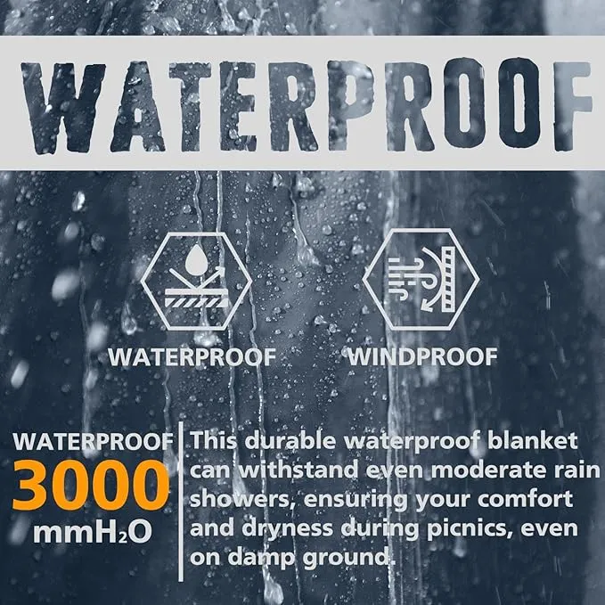 AlphaBeing Waterproof Outdoor Blanket with Merino Wool, Extra Thick Warm, Windproof, Packable Stadium Blankets for Cold Weather, Camping Gift, Pet, Car, Picnic, Concerts, 79" x 59", Navy