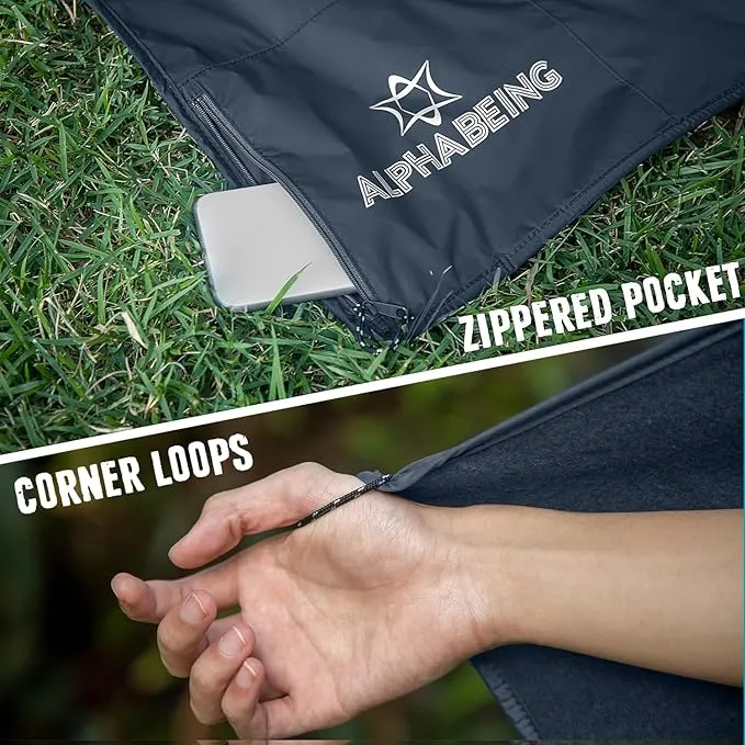 AlphaBeing Waterproof Outdoor Blanket with Merino Wool, Extra Thick Warm, Windproof, Packable Stadium Blankets for Cold Weather, Camping Gift, Pet, Car, Picnic, Concerts, 79" x 59", Navy