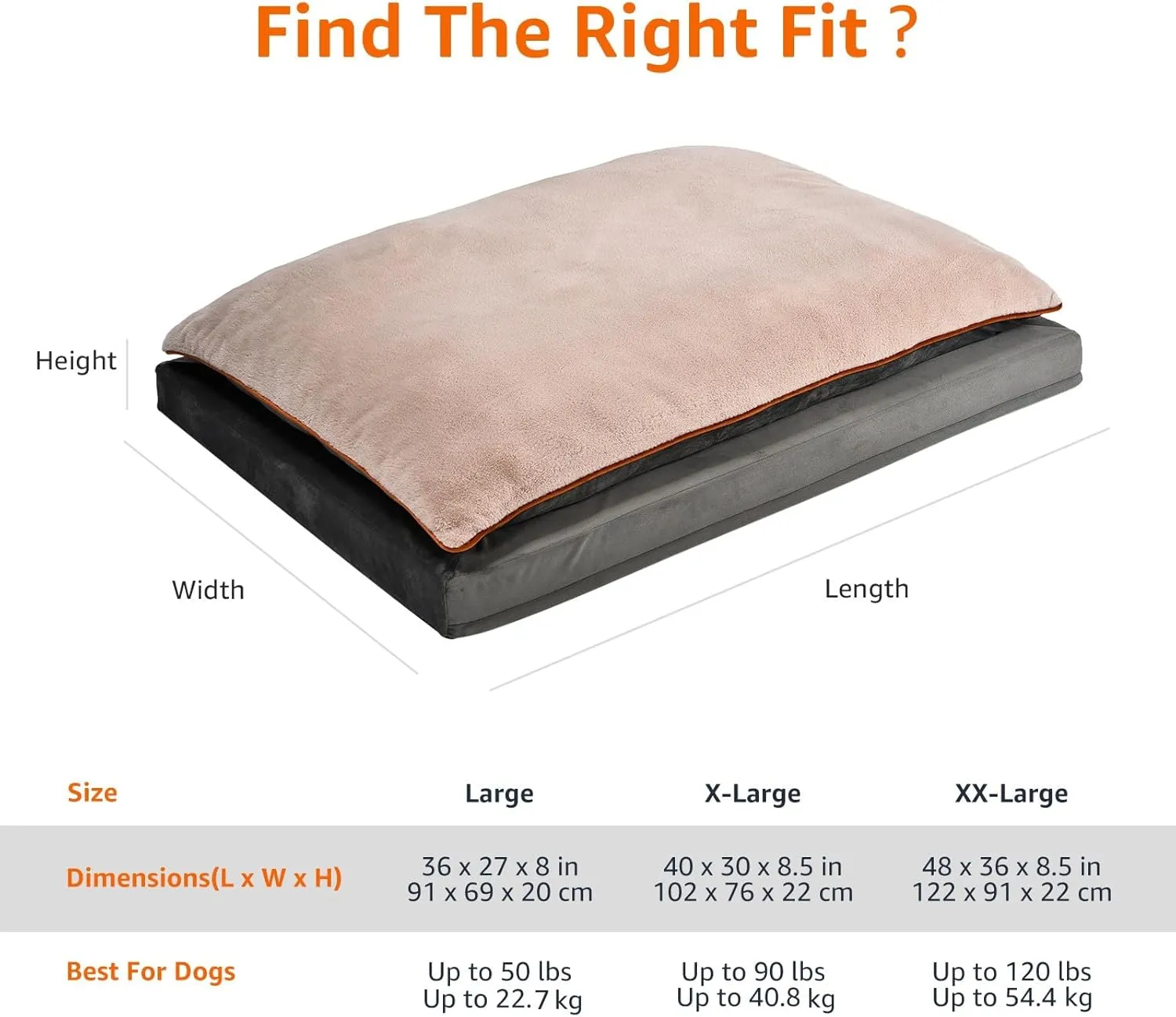 Amazon Basics Orthopedic Dog Bed for Dogs up to 90lbs, Cooling Gel Memory Foam, Non-Slip Bottom with Machine Washable Removable Cover, 40" X 30" X 8.5", Grey