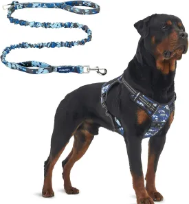 Auroth Tactical Dog Harness with Heavy Duty Dog Leash for Large Breed Dogs, No Pulling Reflective Dog Training Vest Blue Camo