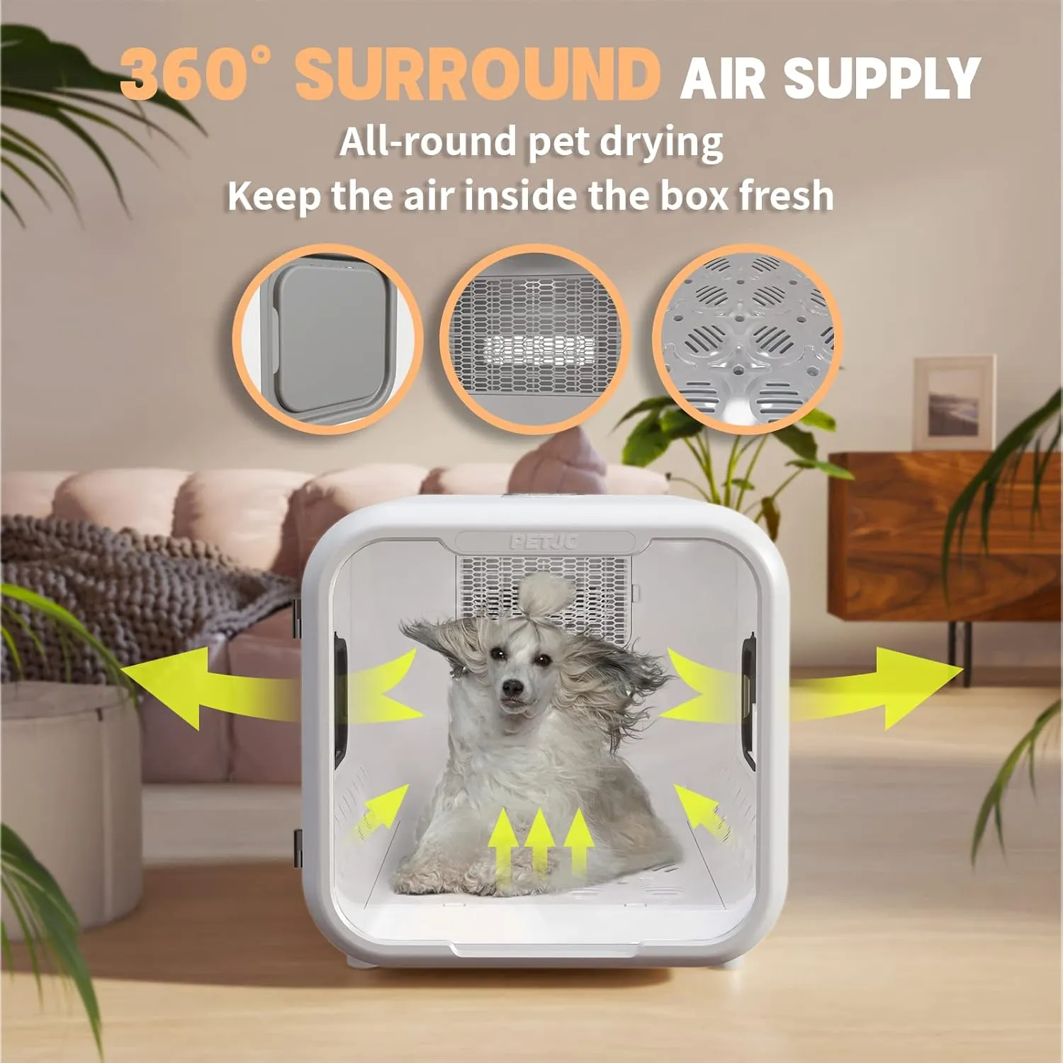 Automatic Pet Dryer Box for Cats and Small Dogs,Ultra Quiet Dog Hair Dryer 71L Capacity with Smart Temperature Control and 360 Drying (White-APP)