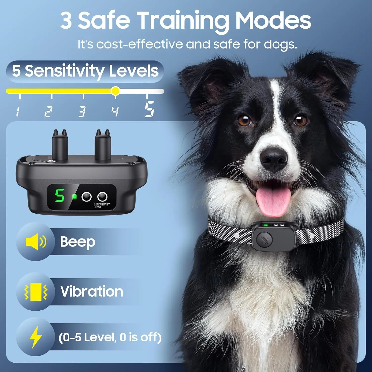 Bark Collar 2 Pack, Dog Bark Collar for Large Medium Dogs 30-120lbs, Automatic Waterproof Barking Collar with Beep Vibration and 5 Adjustable Sensitivity