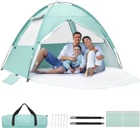 Beach Tent for 3-4 Person, Large Easy Setup Beach Shade Canopy with UPF 50 UV Protection, Portable Shade Tent with 3 Ventilating Mesh Windows for Outdoor, Picnics, Fishing