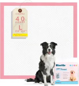 BinetGo Pink Disposable Pee Pads for Dogs, 40 Count 24 x 24 Large Wee Wee Pads for Urine, Extra Absorbent Unscented Puppy Pads, Pet Training Pads for Dogs, Pink Doggy Pee Pads for Indoors