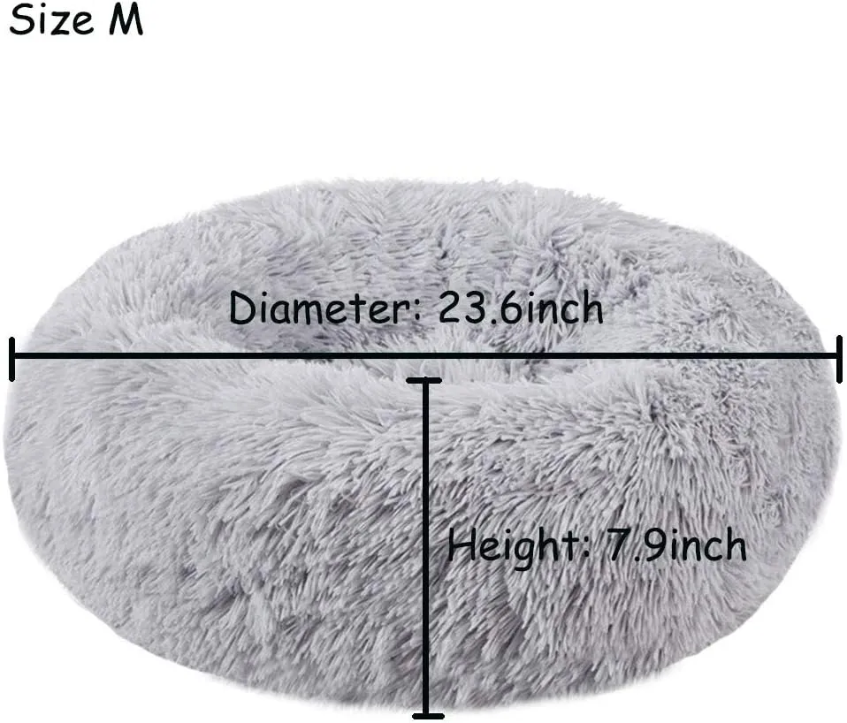 BODISEINT Modern Soft Plush Round Pet Bed for Cats or Small Dogs, Mini Medium Sized Dog Cat Bed Self Warming Autumn Winter Indoor Snooze Sleeping Cozy Kitty Teddy Kennel (24'' D x 8'' H, Light Grey)