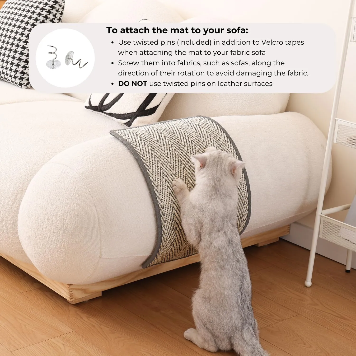 Boho Sisal Cat Scratcher Mat with Adhesive Strips (Scratch Protector for Carpet, Sofa, Wall, Corner Furniture), Durable and Shedding-Resistant Cat Scratching Surface (13x21.7 inch, Fishbone)