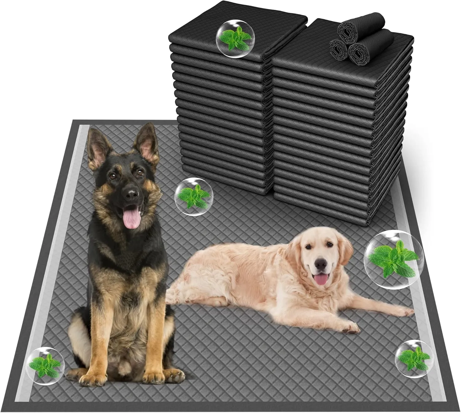 Boscute Charcoal Super Absorbency Puppy Pads, Activated Carbon Odor-Control XL 28"x34" Leak-Proof Pet Training Pee Pads, Disposable Potty Pads for Dogs Cats, Rabbits 100Counts