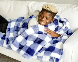 Buffalo Check Cobalt Minky Blanket JulesRoche Ultra Plush Fleece Throw