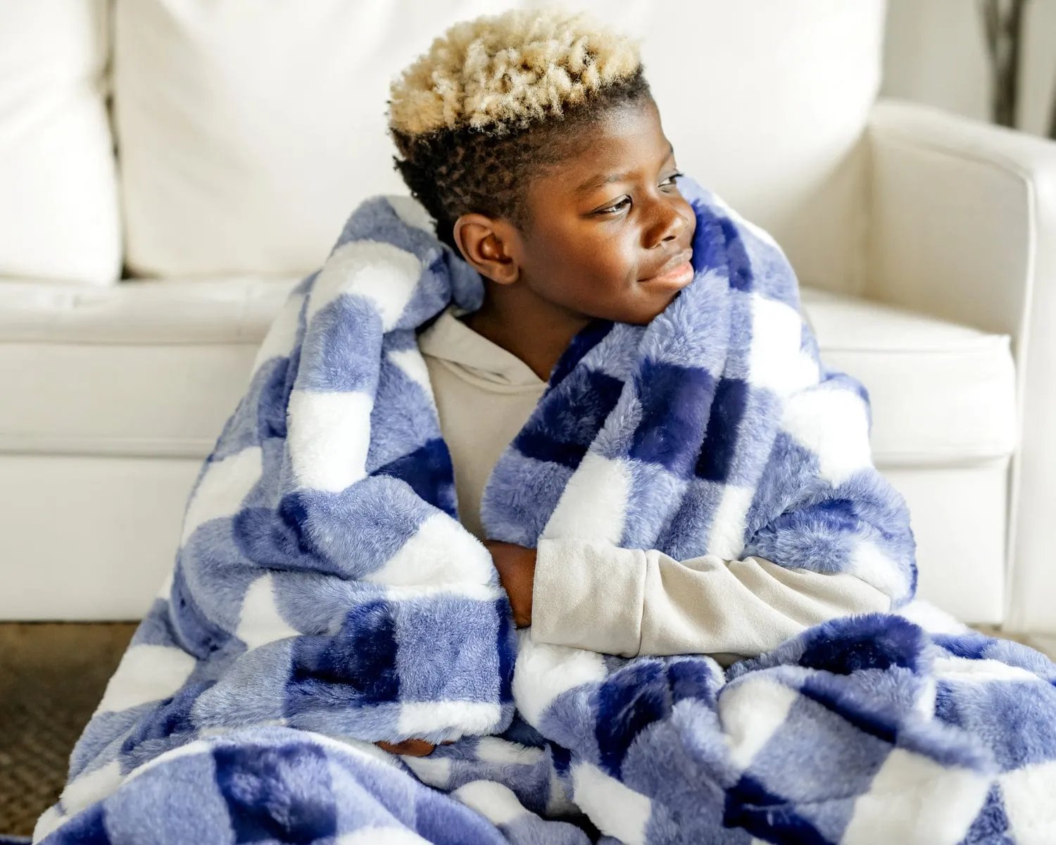 Buffalo Check Cobalt Minky Blanket JulesRoche Ultra Plush Fleece Throw