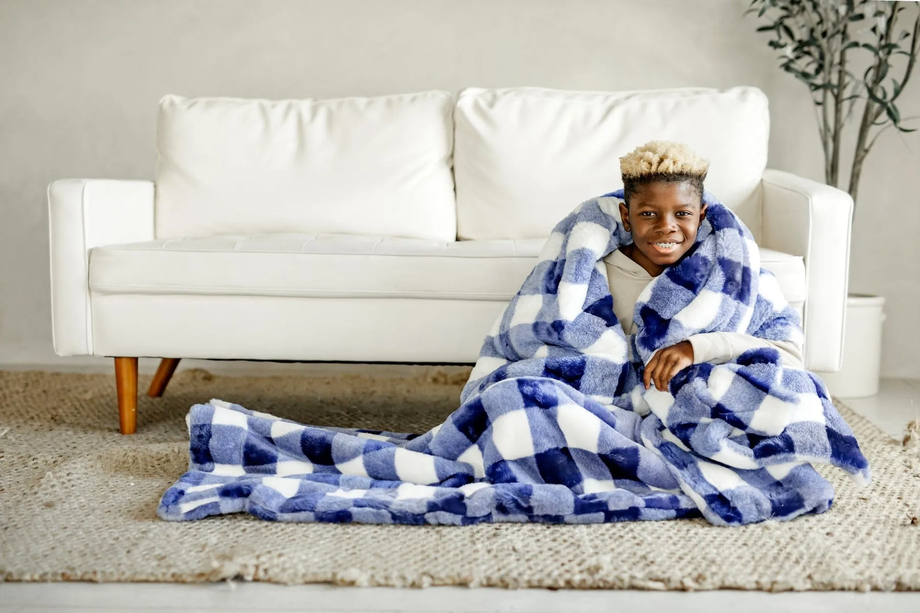 Buffalo Check Cobalt Minky Blanket JulesRoche Ultra Plush Fleece Throw