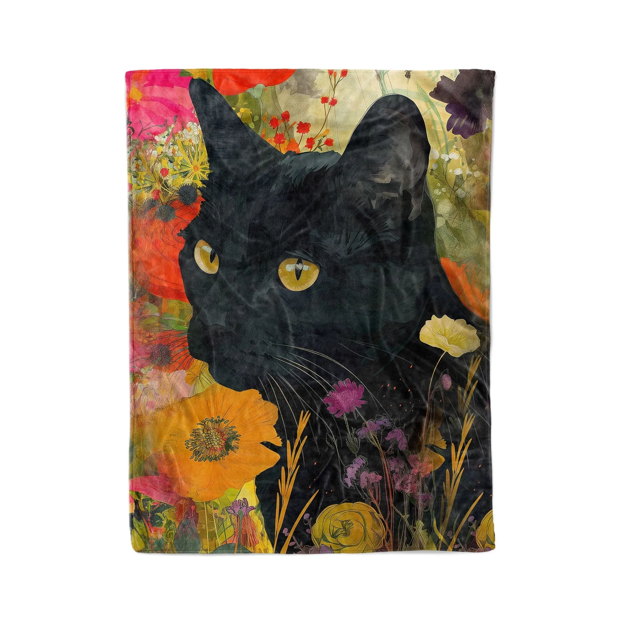 Cat Fabric Shineful Fleece Blanket Cat in Garden