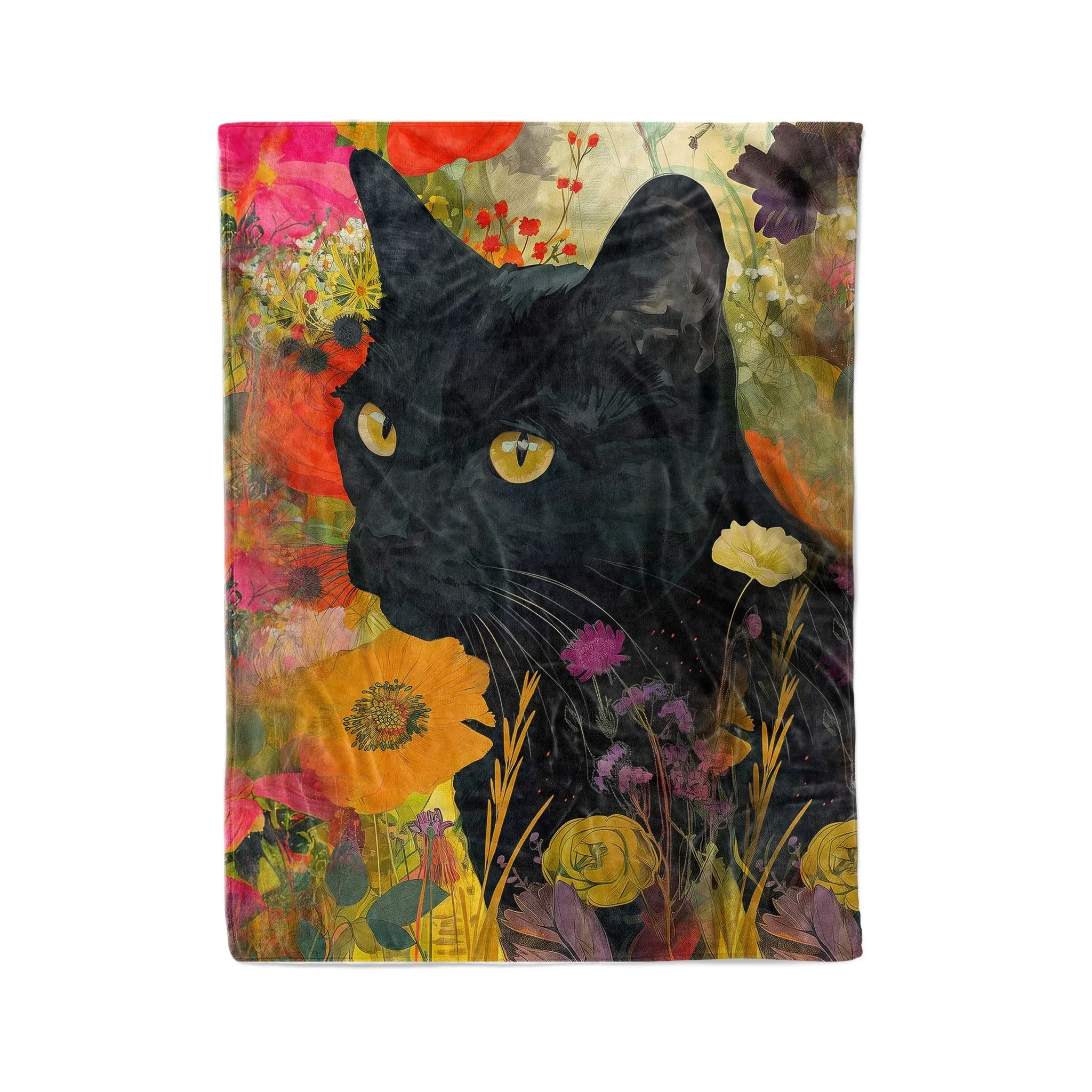 Cat Fabric Shineful Fleece Blanket Cat in Garden