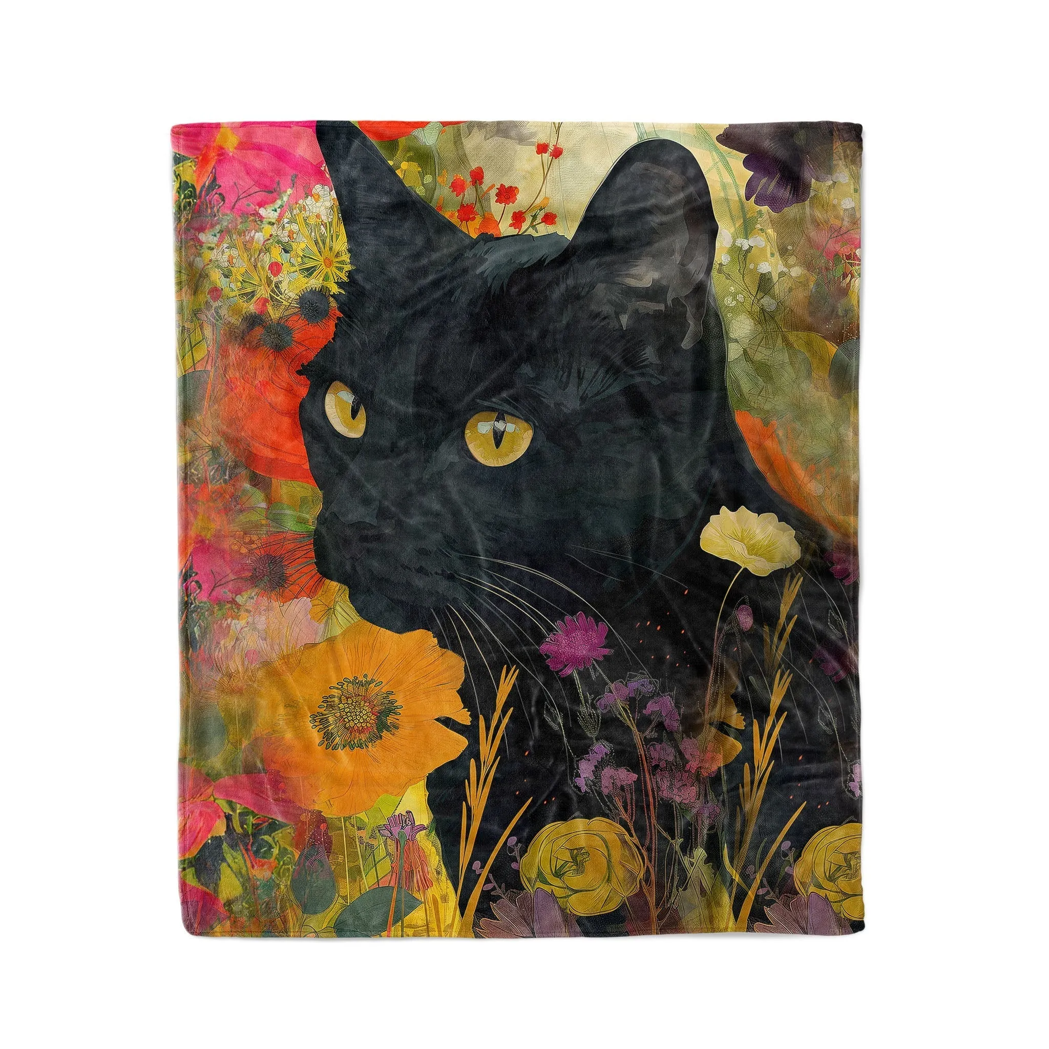 Cat Fabric Shineful Fleece Blanket Cat in Garden
