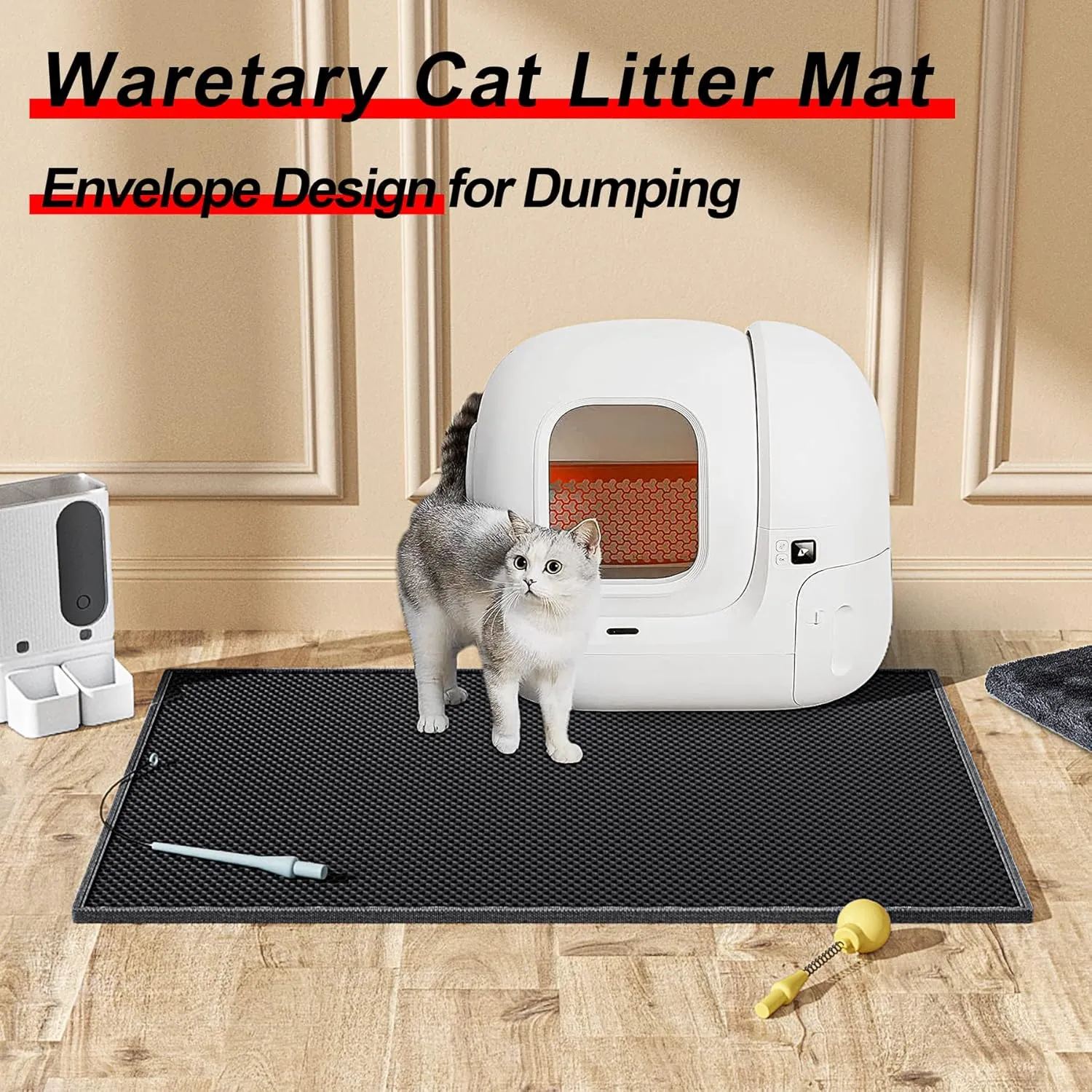 Cat Litter Mat, 30" X 24" Litter Trapping Mat, Double Layer Honeycomb Litter Box Mat, Urine & Waterproof Kitty Litter Mat, Scatter Control Easy Clean (Black)