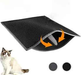 Cat Litter Mat, 30" X 24" Litter Trapping Mat, Double Layer Honeycomb Litter Box Mat, Urine & Waterproof Kitty Litter Mat, Scatter Control Easy Clean (Black)