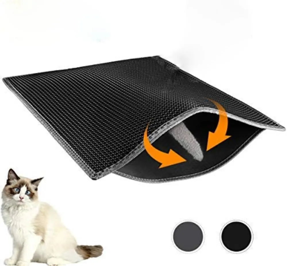 Cat Litter Mat, 30" X 24" Litter Trapping Mat, Double Layer Honeycomb Litter Box Mat, Urine & Waterproof Kitty Litter Mat, Scatter Control Easy Clean (Black)