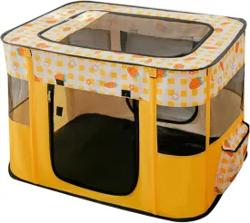 Cat Playpen Carrot Pattern Foldable Enclosed Oxford Kitten Playpen with Zippered Door, Fiberglass Support & Breathable Mesh for Indoor Cat, Parturition, Rest, M