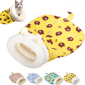 Cat Sleeping Bag for Indoor Cats - Warm and Cozy 360 Wrap Self-Warming Cave Bed for Pets Under 7.5 kg/16LB (Yellow)