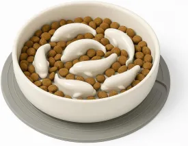 Ceramic Slow Feeder Dog Bowls  Raised Anti-Spill Bowl with Non-Slip Mat for Healthy Eating- Medium to Small Size Dogs