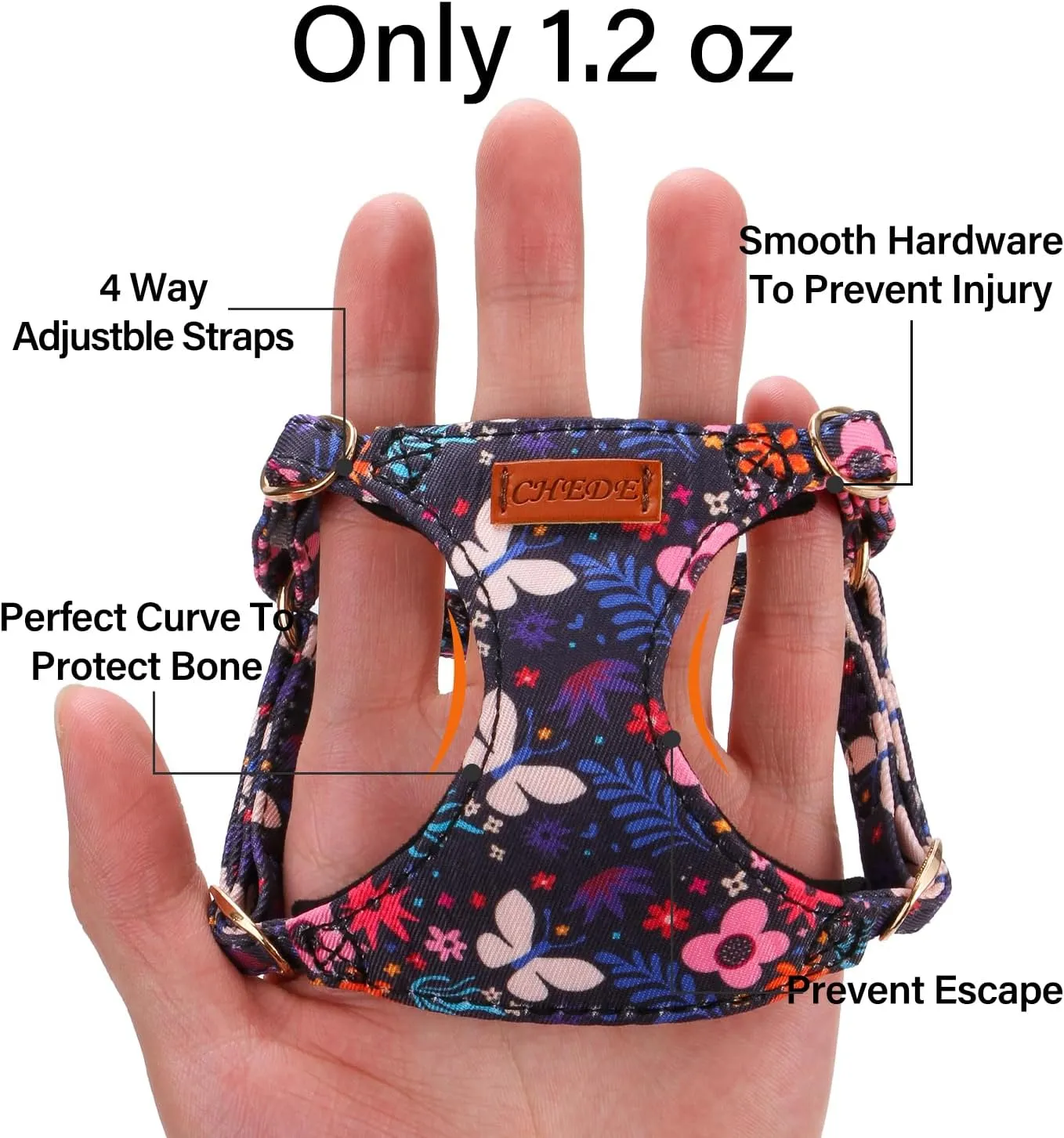 CHEDE No Pull Floral Pattern Dog Harness- Lightweight and Soft Dog Harness, Adjustable Small Dog Harness and Leash Set, with Dog Leash, Suitable for Puppy Small and Medium-Sized Dog