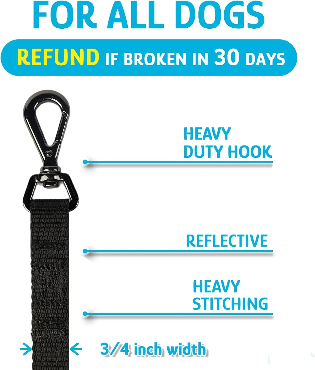 Chew Resistant, Float on Water Dog Training Leash, Wear-Resistant Leashes, Heavy Duty Hook Safe Handle Long Lead for Dogs-15ft 20ft 30ft 40ft 50ft for Large Medium Small Pets Dogs - Black 20ft