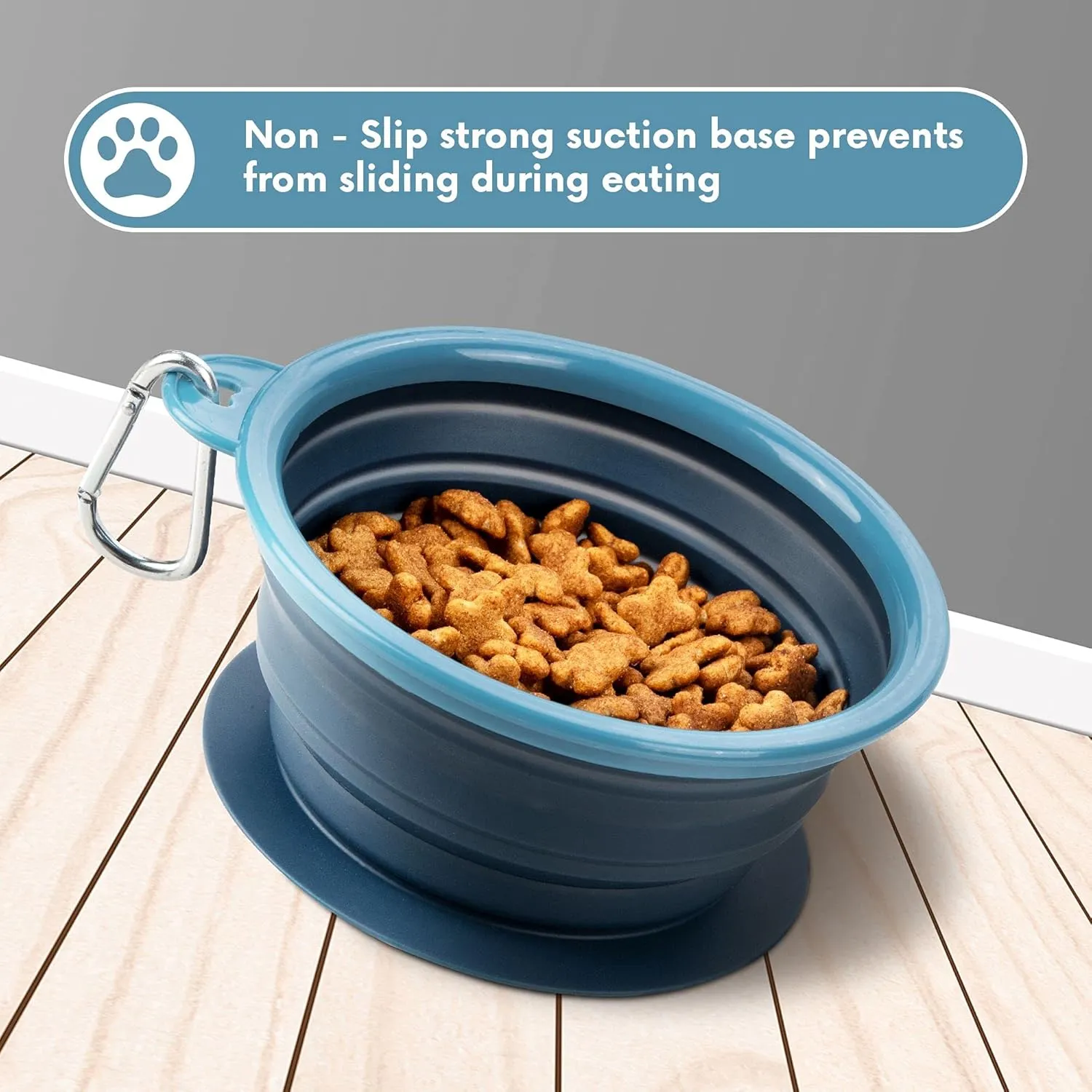 Collapsible Dog Bowl with Non Skid Suction Base -100% Pure Silicone Foldable Water Bowl, Portable Dog Bowl for Travel, Hiking & Camping 350mL 1 Piece