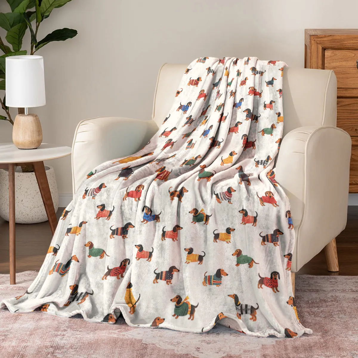 Dachshund Shineful Fleece Blanket Dachshund pattern