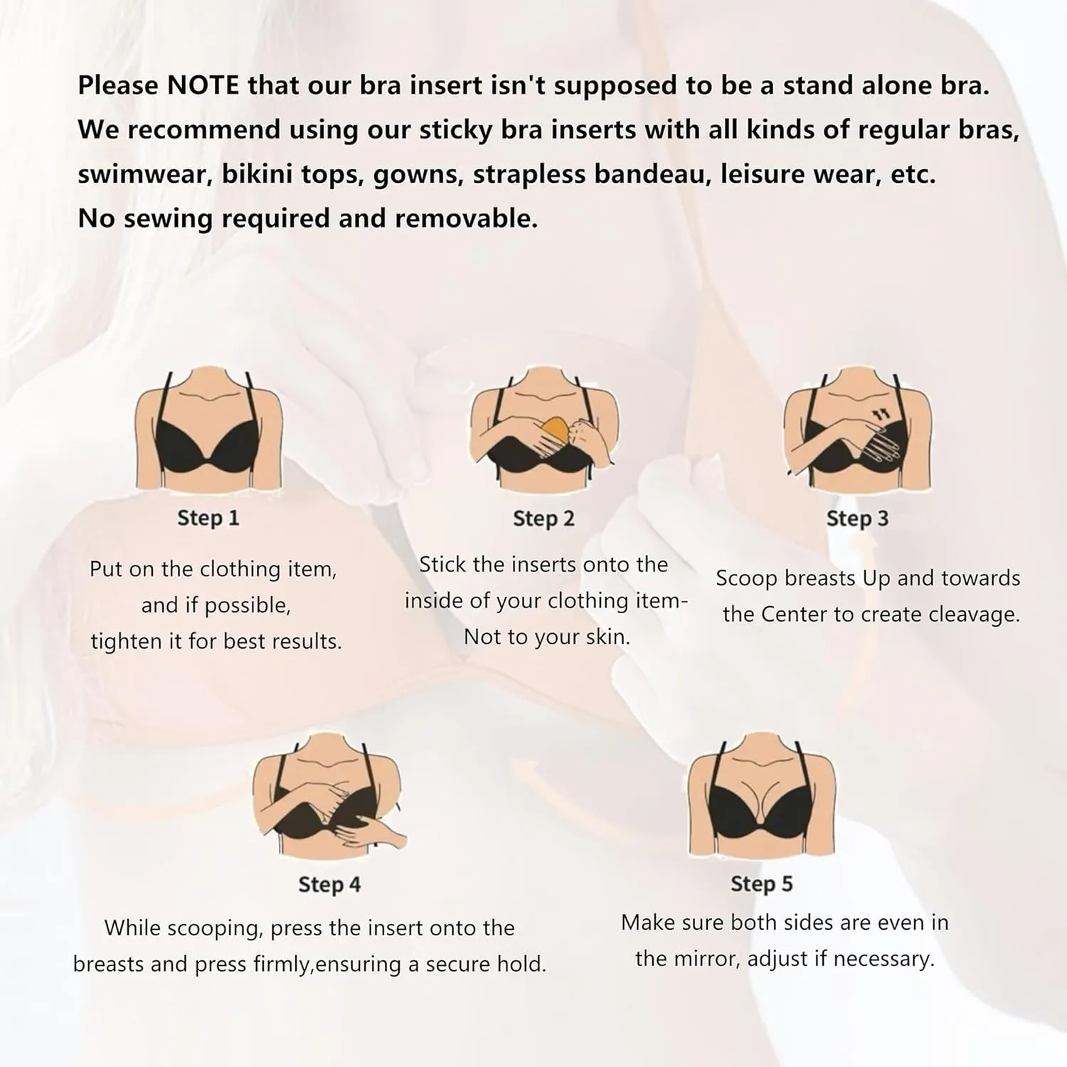 DEPOVOR Ultra Boost Inserts Double-Sided Adhesive Pads Sticky Bikini Padding Inserts for Sports Bra Swimsuit
