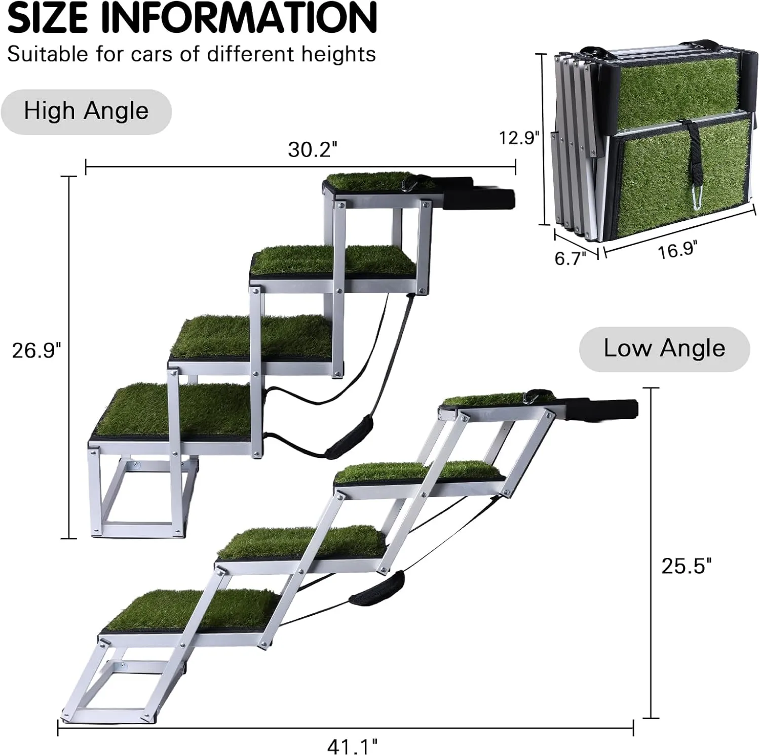 DGSL Dog Ramp for Car, Extra Wide 4 Steps Stairs for Truck, Folding Steps for Dogs with Non-Slip Surface, Pet Loader Dog for Large Dog, SUV, Side Door and Bed (Green, 16.9In-4 Steps)