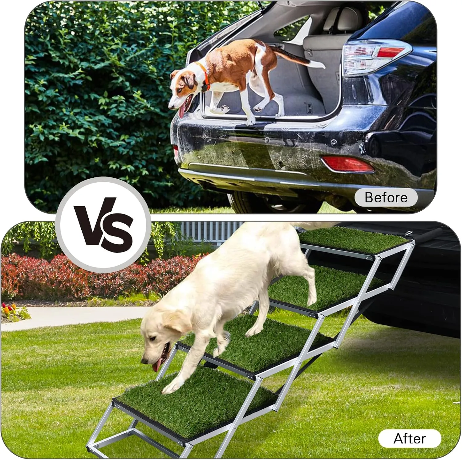 DGSL Dog Ramp for Car, Extra Wide 4 Steps Stairs for Truck, Folding Steps for Dogs with Non-Slip Surface, Pet Loader Dog for Large Dog, SUV, Side Door and Bed (Green, 16.9In-4 Steps)