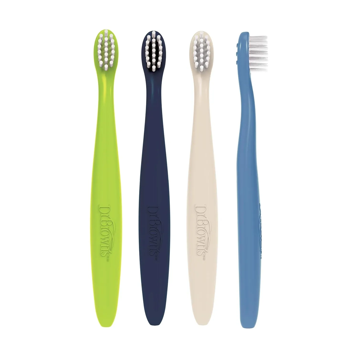 Dr. Brown's Infant-to-Toddler Toothbrush Set, Soft & Gentle Manual Toothbrushes for Baby, Green/Dark Blue/Ecru/Blue, BPA Free, 0-3 Years  4-Pack