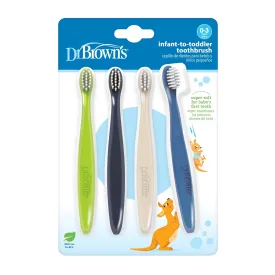 Dr. Brown's Infant-to-Toddler Toothbrush Set, Soft & Gentle Manual Toothbrushes for Baby, Green/Dark Blue/Ecru/Blue, BPA Free, 0-3 Years  4-Pack