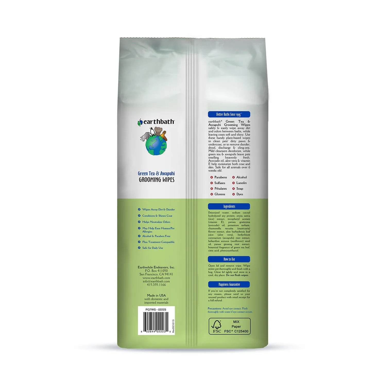 EarthBath Grooming Wipes Green Tea & Awapuhi