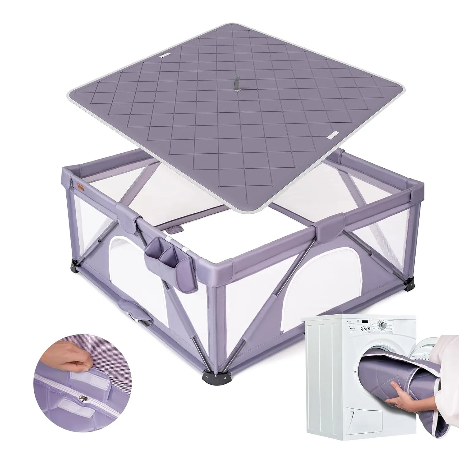 Foldable Baby Playpen, iTiLike Large Playard with Detachable Thicken Mat, Playpen for Babies and Toddlers with Storage Bag, Play Pens with Gate, Indoor & Outdoor Portable Play Yard, Sturdy Baby Fence