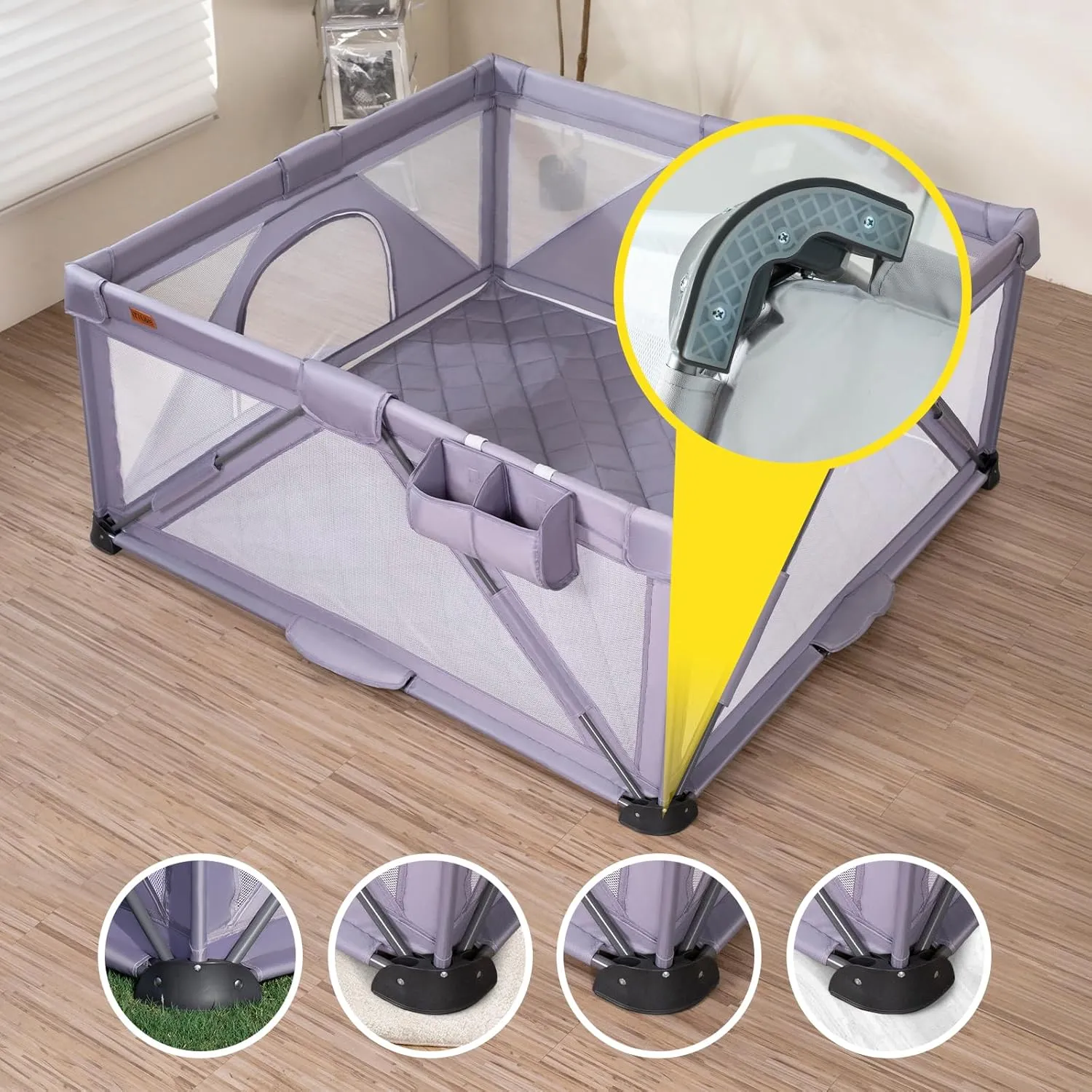 Foldable Baby Playpen, iTiLike Large Playard with Detachable Thicken Mat, Playpen for Babies and Toddlers with Storage Bag, Play Pens with Gate, Indoor & Outdoor Portable Play Yard, Sturdy Baby Fence