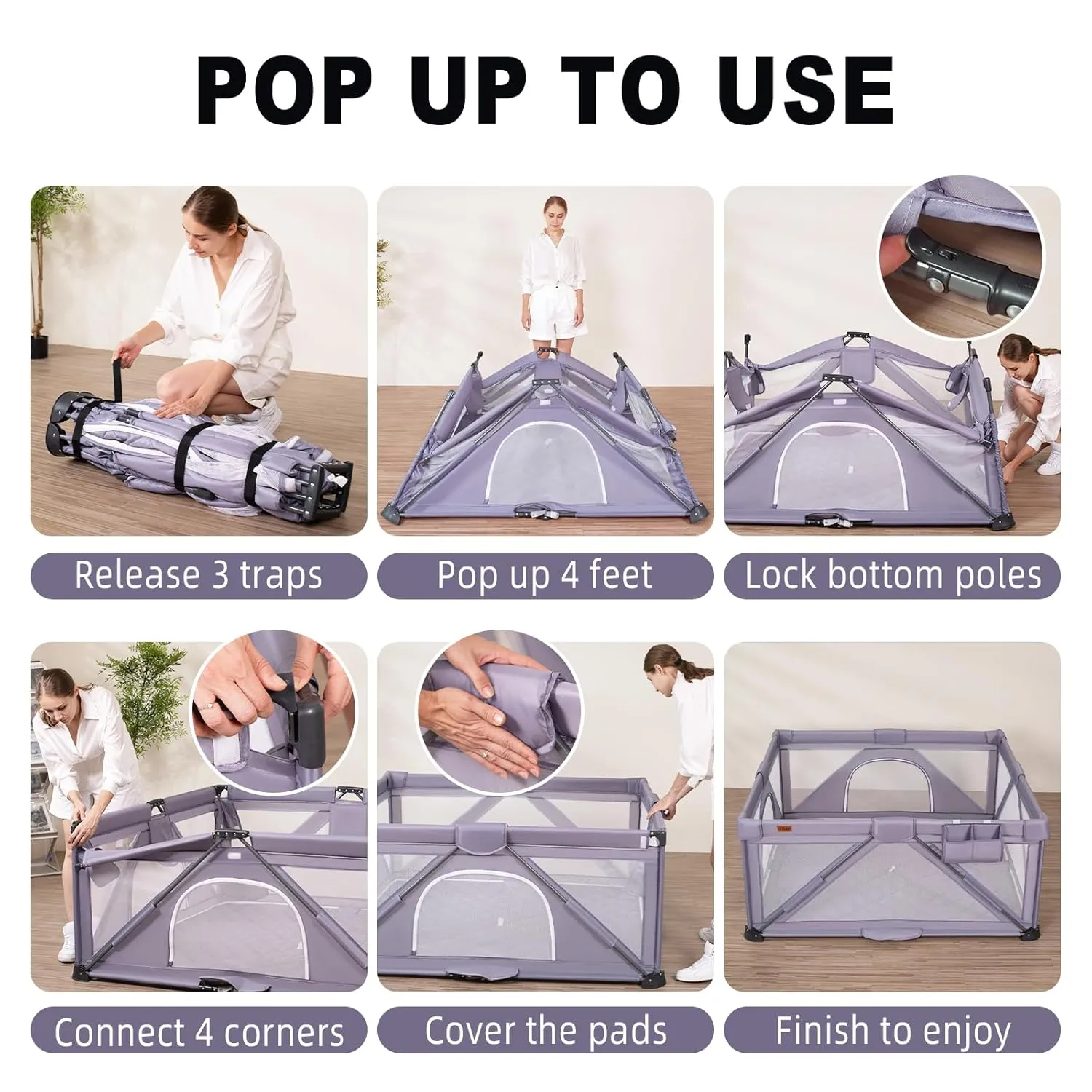 Foldable Baby Playpen, iTiLike Large Playard with Detachable Thicken Mat, Playpen for Babies and Toddlers with Storage Bag, Play Pens with Gate, Indoor & Outdoor Portable Play Yard, Sturdy Baby Fence