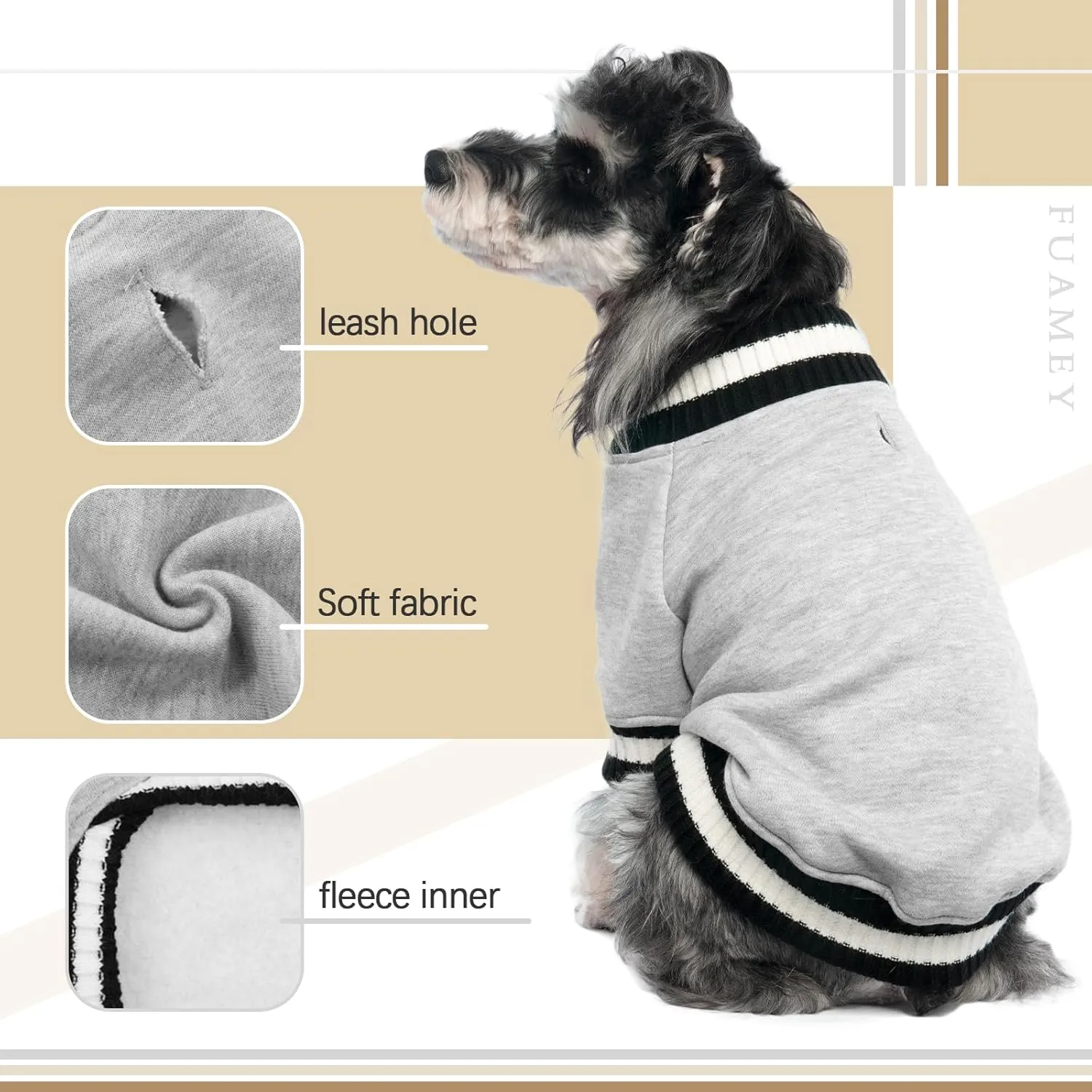 FUAMEY Dog Pullover for Small to Medium Dogs - Warm Winter Sweater with Soft Fleece, Cute Pet Doggie Outfit for Boys & Girls, Grey, L