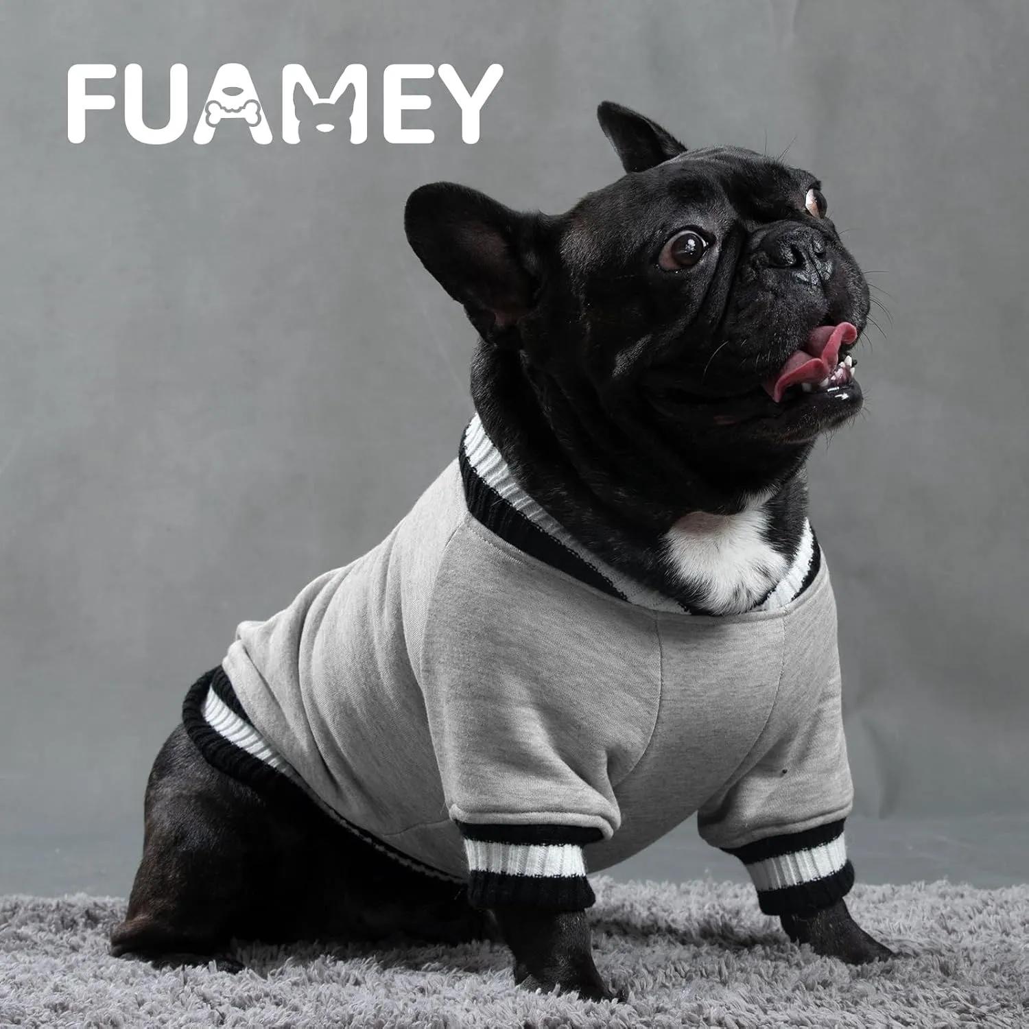 FUAMEY Dog Pullover for Small to Medium Dogs - Warm Winter Sweater with Soft Fleece, Cute Pet Doggie Outfit for Boys & Girls, Grey, L