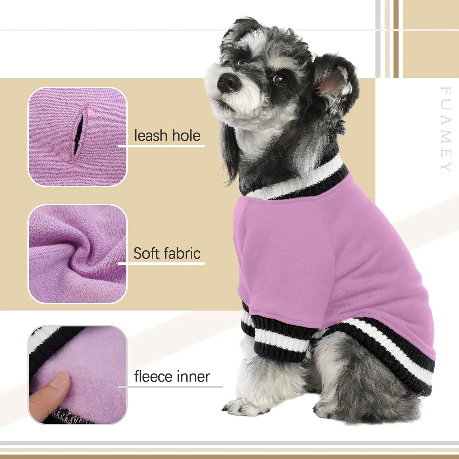 FUAMEY Dog Pullover SweatshirtDog Winter Sweaters Warm Clothes Vest Thick Puppy Soft Pet Fleece Sweater Cute Doggie Boy Girl Outfit for Small Medium Dogs Lavender XS, X-Small(chest:15.3in)