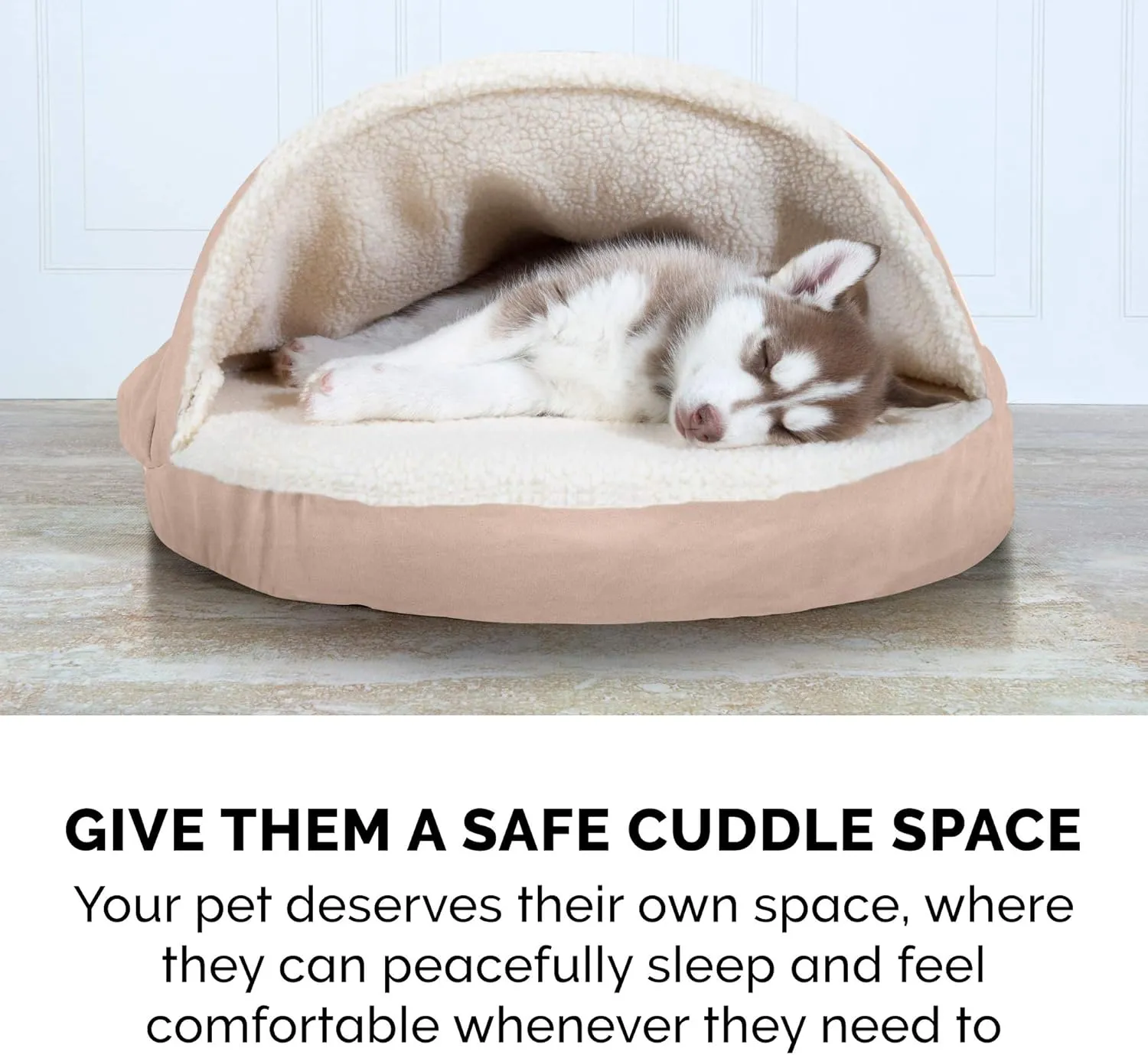 Furhaven 26" Round Cooling Gel Dog Bed for Medium/Small Dogs w/ Removable Washable Cover, For Dogs Up to 30 lbs - Sherpa & Suede Snuggery - Cream, 26-inch